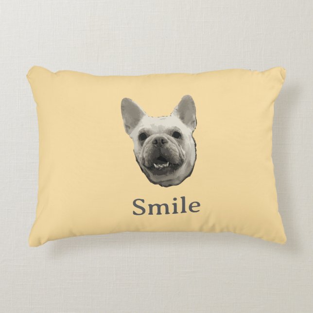 Smile French Bulldog Beige Dekokissen (Vorderseite)