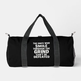 Smile-Grind-Gymnastik-Zitat mit weißem Text Duffle Bag