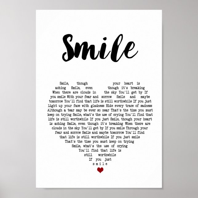 Smile Heart Song Lyrik Wall Art Print Poster (Vorne)
