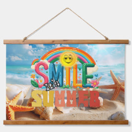 Smile Hello Summer Time Wandteppich Mit Holzrahmen