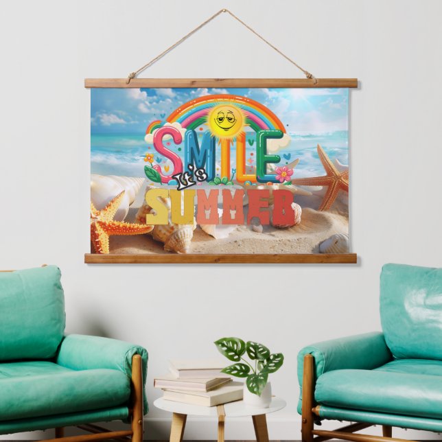 Smile Hello Summer Time Wandteppich Mit Holzrahmen (Wohnzimmer)