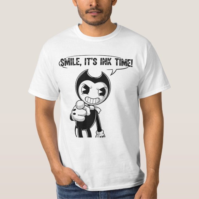 Smile It’s Ink Time Creepy Cartoon Ink Demon Graph T-Shirt (Vorderseite)