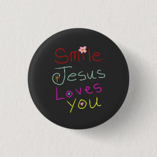 „Smile Jesus liebt dich“ Farbige Schrift Button