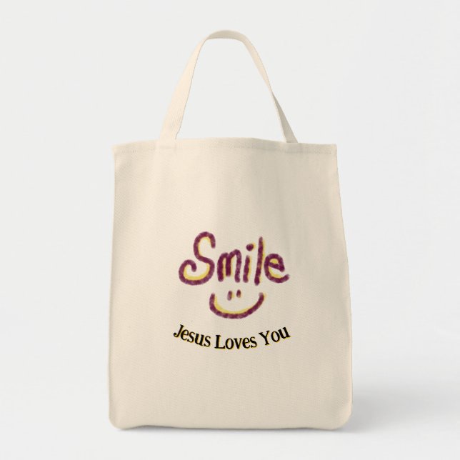 Smile Jesus Loves You Personalized  Tragetasche (Vorne)