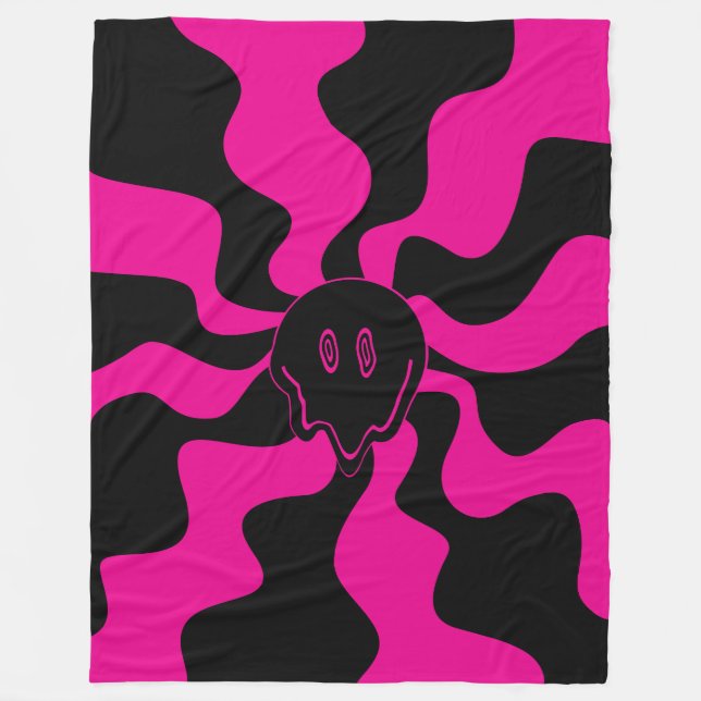 Smile Melt - Magenta und Schwarz Fleecedecke (Vorderseite)