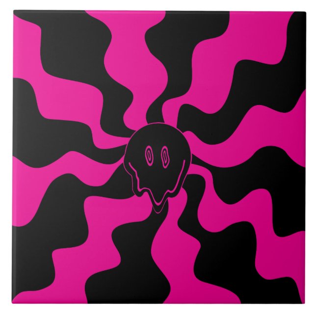 Smile Melt - Magenta und Schwarz Fliese (Vorderseite)