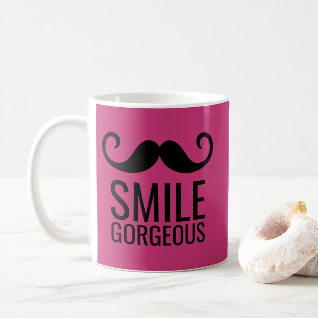 SMILE Mustache Kaffee Tasse JEDE Grundfarbe (Mit Donut)