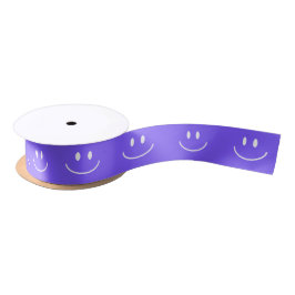 Smile Pattern Neon Blue Ribbon Satinband