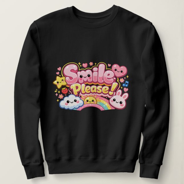Smile Please Text im kawaai-Stil Sweatshirt (Design vorne)