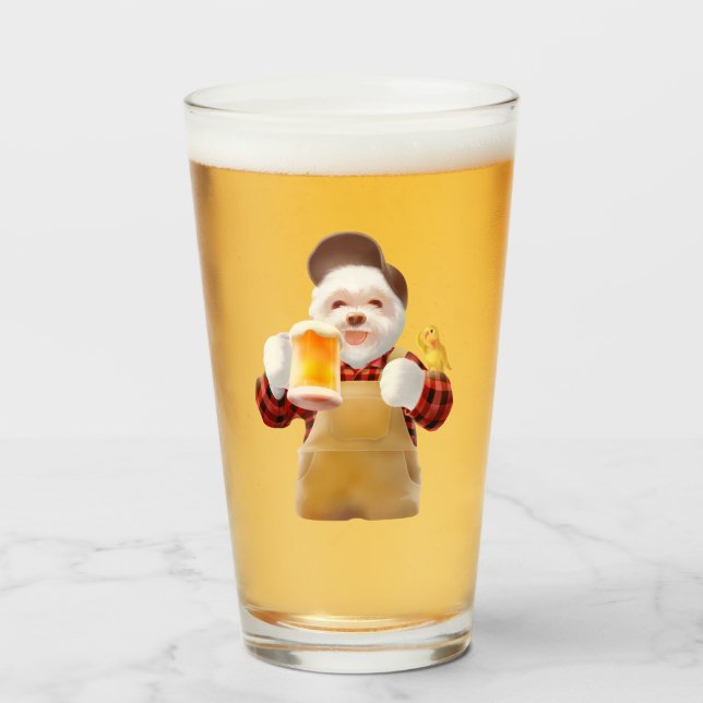 Smile Pup: Cheers! Happy Bichon Frise Beer Art Glas (Vorne (Gefüllt))