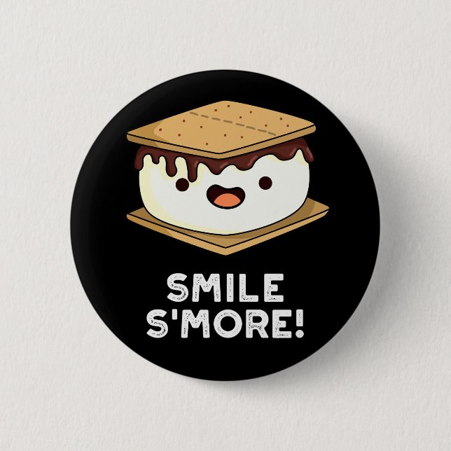 Smile Smore Funny Sweet Food Pun Dark BG Button (Vorderseite)