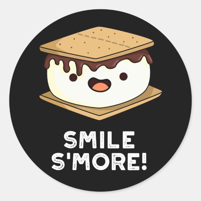 Smile Smore Funny Sweet Food Pun Dark BG Runder Aufkleber (Vorderseite)
