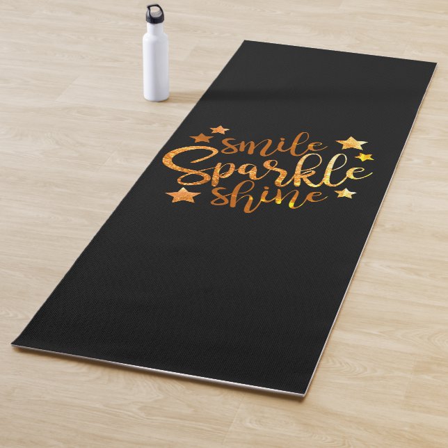 Smile Sparkle Shine Black Gold farbiges Zitat Yogamatte (Beispiel)