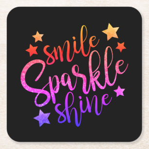 Smile Sparkle Shine Black Inspiration Zitat Rechteckiger Pappuntersetzer
