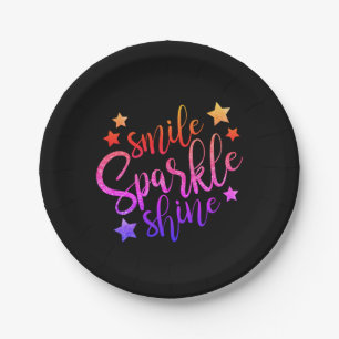 Smile Sparkle Shine Black Mehrfarbig Pappteller