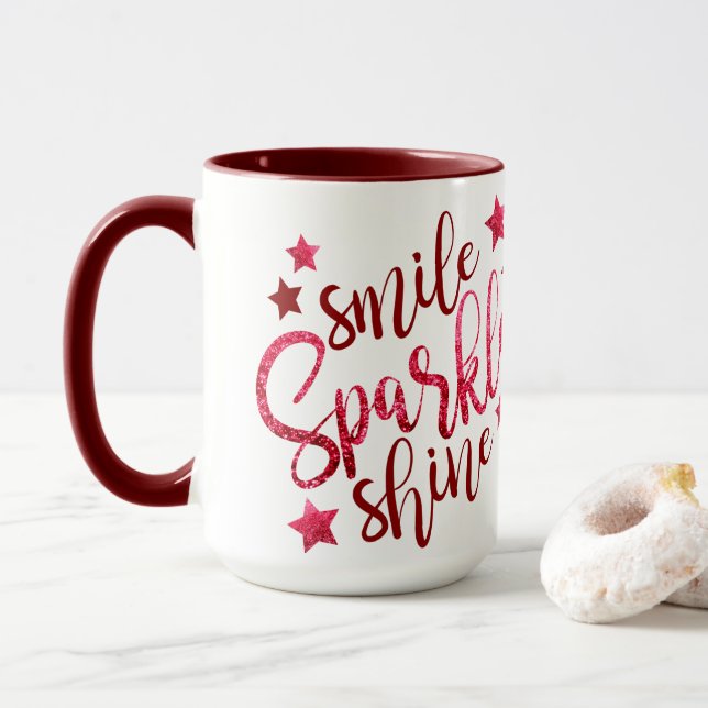 Smile Sparkle Shine Burgundy Tasse (Mit Donut)