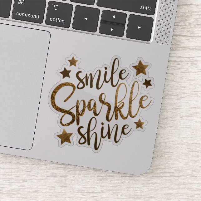 Smile Sparkle Shine | Gold-Glitzer Aufkleber (Detail)