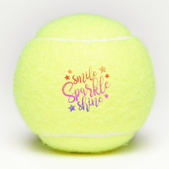 Smile Sparkle Shine Mehrfarbiges Zitat Tennisbälle (Vorderseite)