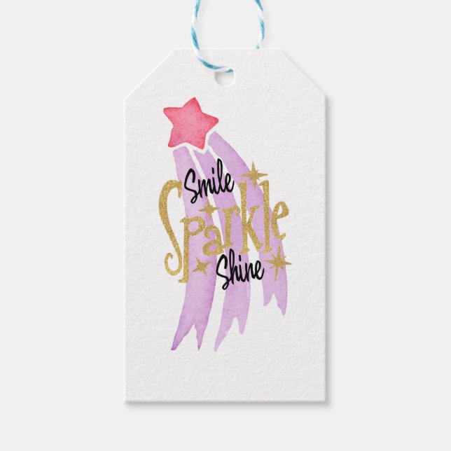 Smile Sparkle Shine Star Word Art Geschenkanhänger (Vorderseite)