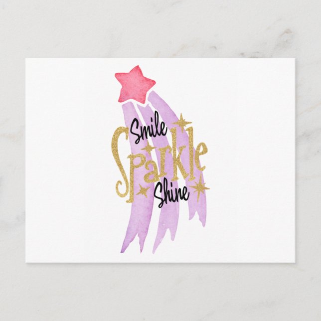 Smile Sparkle Shine Star Word Art Postkarte (Vorderseite)