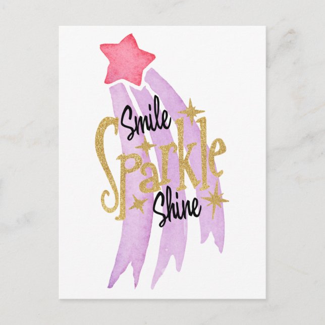 Smile Sparkle Shine Star Word Art Postkarte (Vorderseite)