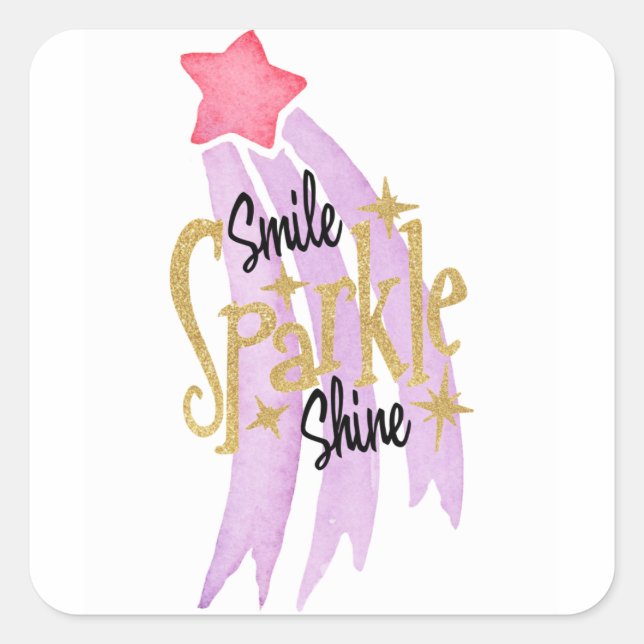 Smile Sparkle Shine Star Word Art Quadratischer Aufkleber (Vorderseite)