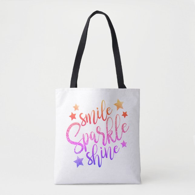 Smile Sparkle und Shine Moderner Regenbogentext (Vorderseite)