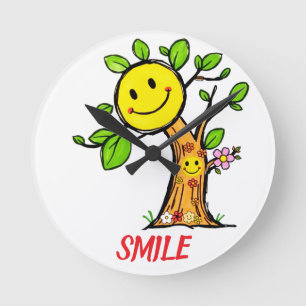 "Smile Tree" Positive Vibes Runde Wanduhr