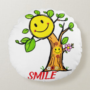 "Smile Tree" Positive Vibes Rundes Kissen