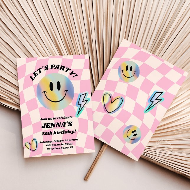 Smile Trendy Retro Birthday Einladung (Smile Trendy Retro Birthday Invitation)