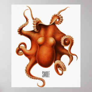 'Smile' Vintage-Oktopus bedrucktes Poster