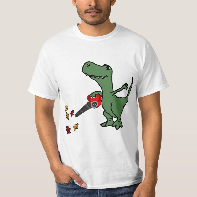 Smilealottees Funny T-rex Dinosaur using Leaf Blow T-Shirt (Vorderseite)