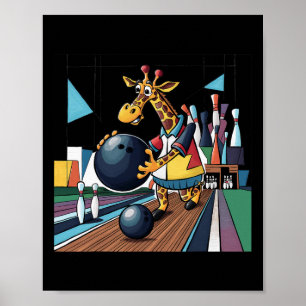 Smilefuntees Funny Giraffe Bowling Sports Cartoon Poster