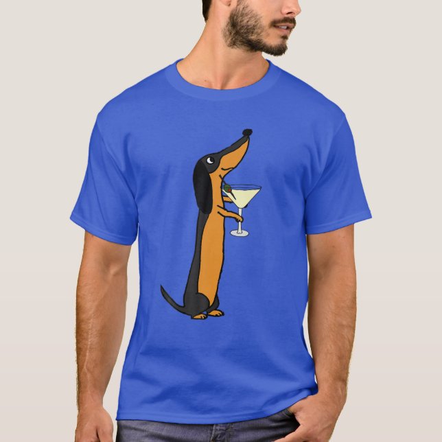 Smilemores Funny Dachshund Dog Drinking Martini T-Shirt (Vorderseite)