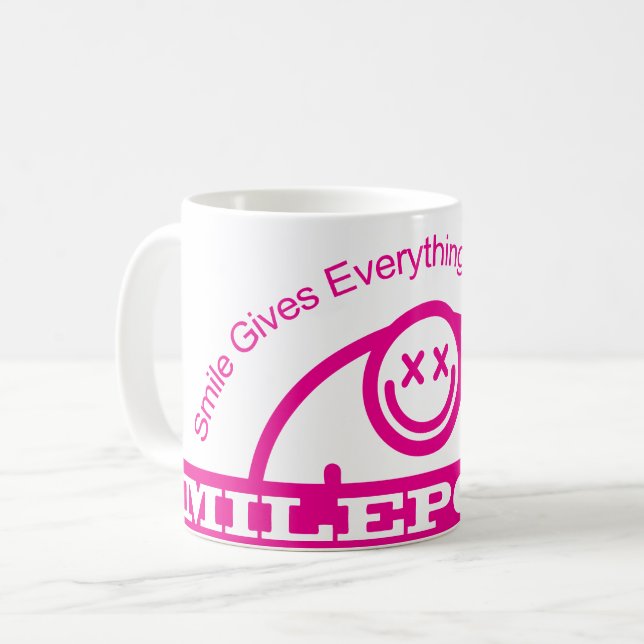 Smilepower rosa kaffeetasse (Vorderseite Links)