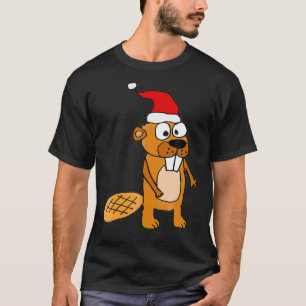 SmilesXMAS Funny Beaver in Weihnachtsmannmütze Wei T-Shirt