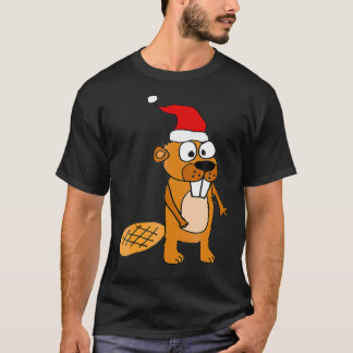 SmilesXMAS Funny Beaver in Weihnachtsmannmütze Wei T-Shirt