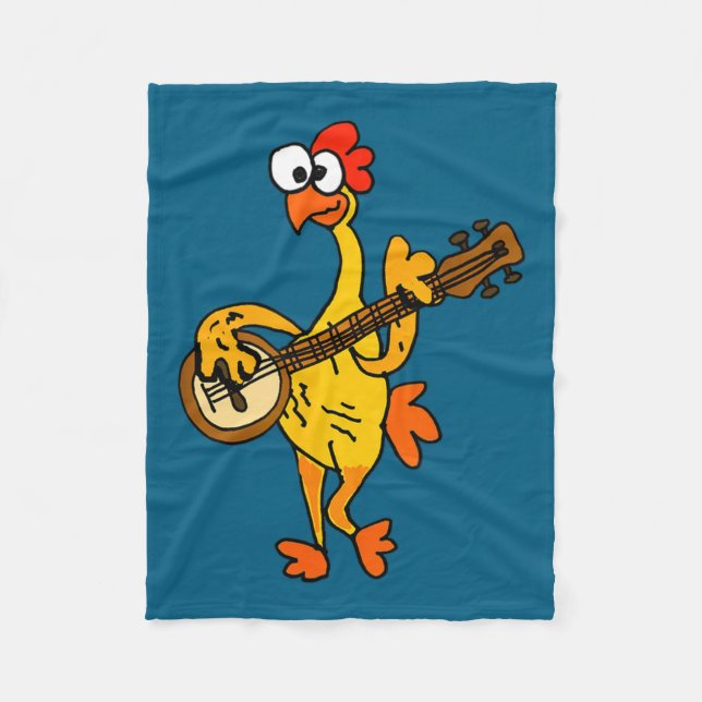 Smileteestank Funny Rubber Chicken Playing Banjo C Fleecedecke (Vorderseite)