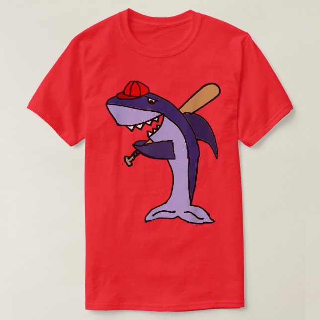 Smiletodaytees Funny Shark spielt Baseball T-Shirt (Design vorne)