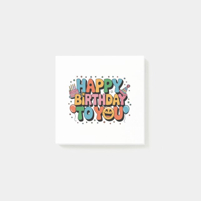 Smiley Alles Gute zum Geburtstag Post-it Klebezettel (Vorderseite)