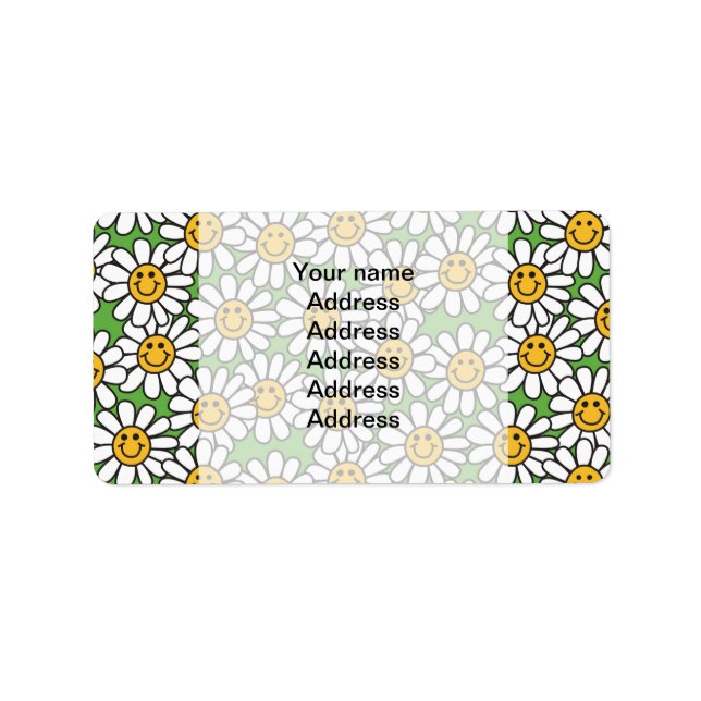 Smiley Daisy Blume Pattern Adressaufkleber (Vorne)