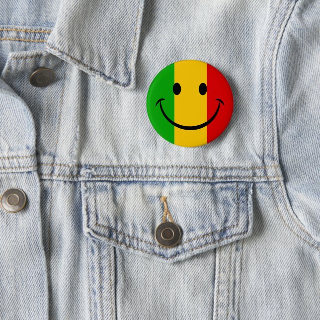 Smiley Emoji Gesicht Rasta Flagge Gestreift Button (Beispiel)