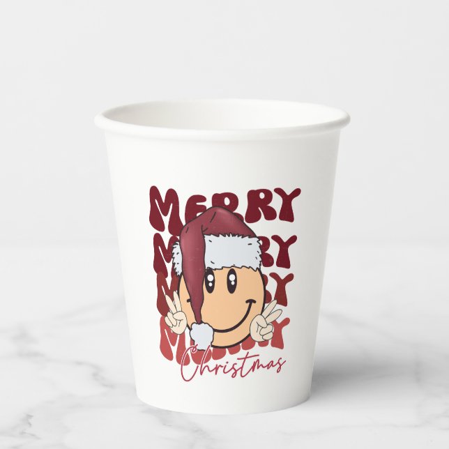 Smiley Frohe Weihnachten Pappbecher (Vorderseite)