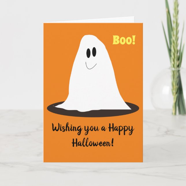 Smiley Ghost Happy Halloween Card Dankeskarte (Vorderseite)