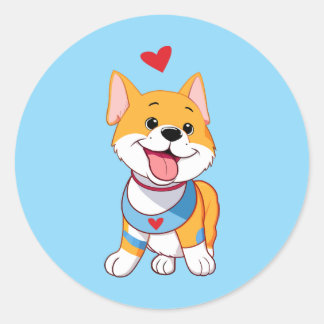 Smiley Happy Dog With Red Heart Runder Aufkleber