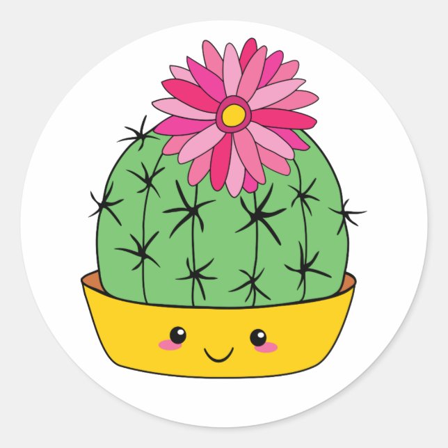 Smiley Kawaii Cartoon Cactus Sticker (Vorderseite)