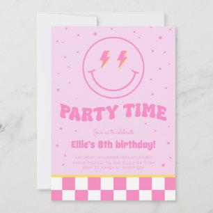 Smiley Preppy Face Girl Pink zum Geburtstag Einladung