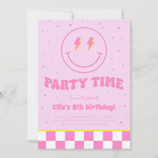Smiley Preppy Face Girl Pink zum Geburtstag Einladung