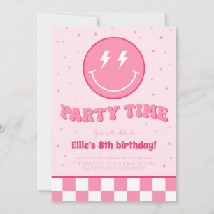 Smiley Preppy Face Girl Pink zum Geburtstag Einladung