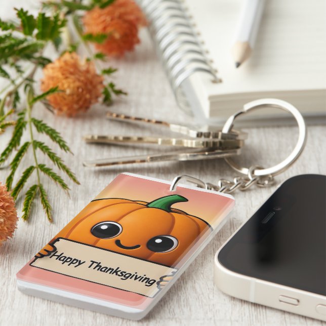 Smiley Pumpkin Charm - Happy Thanksgiving Keychain Schlüsselanhänger (Vorderseite rechts)